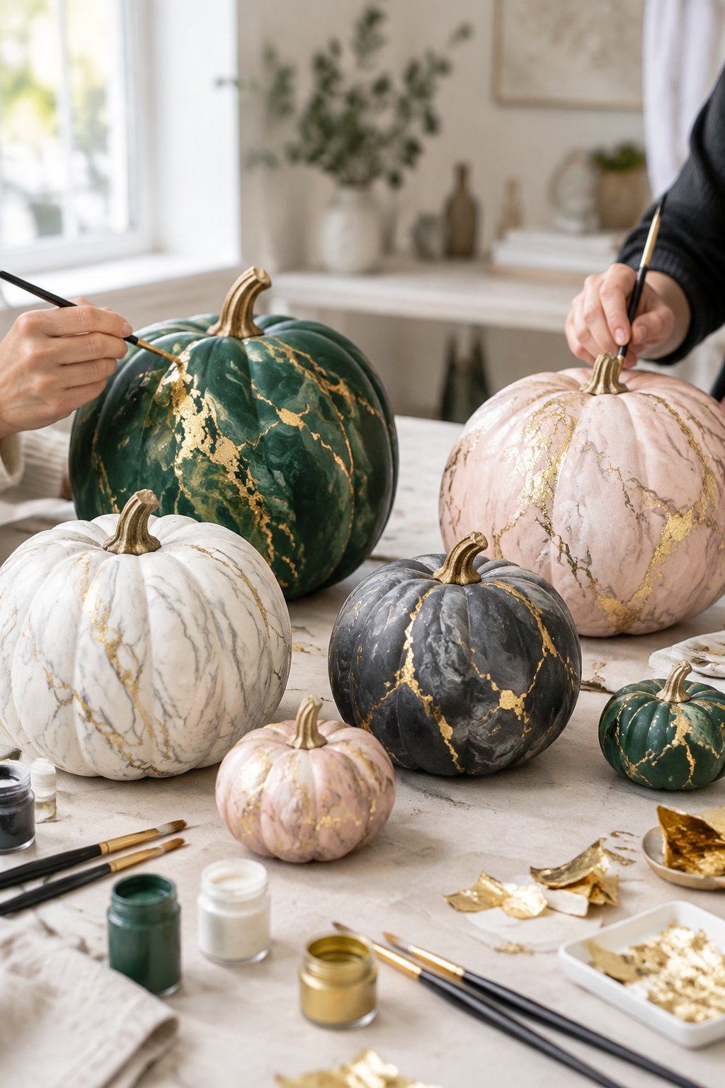 Marble and Gold Leaf Accent - pumpkin painting contest ideas