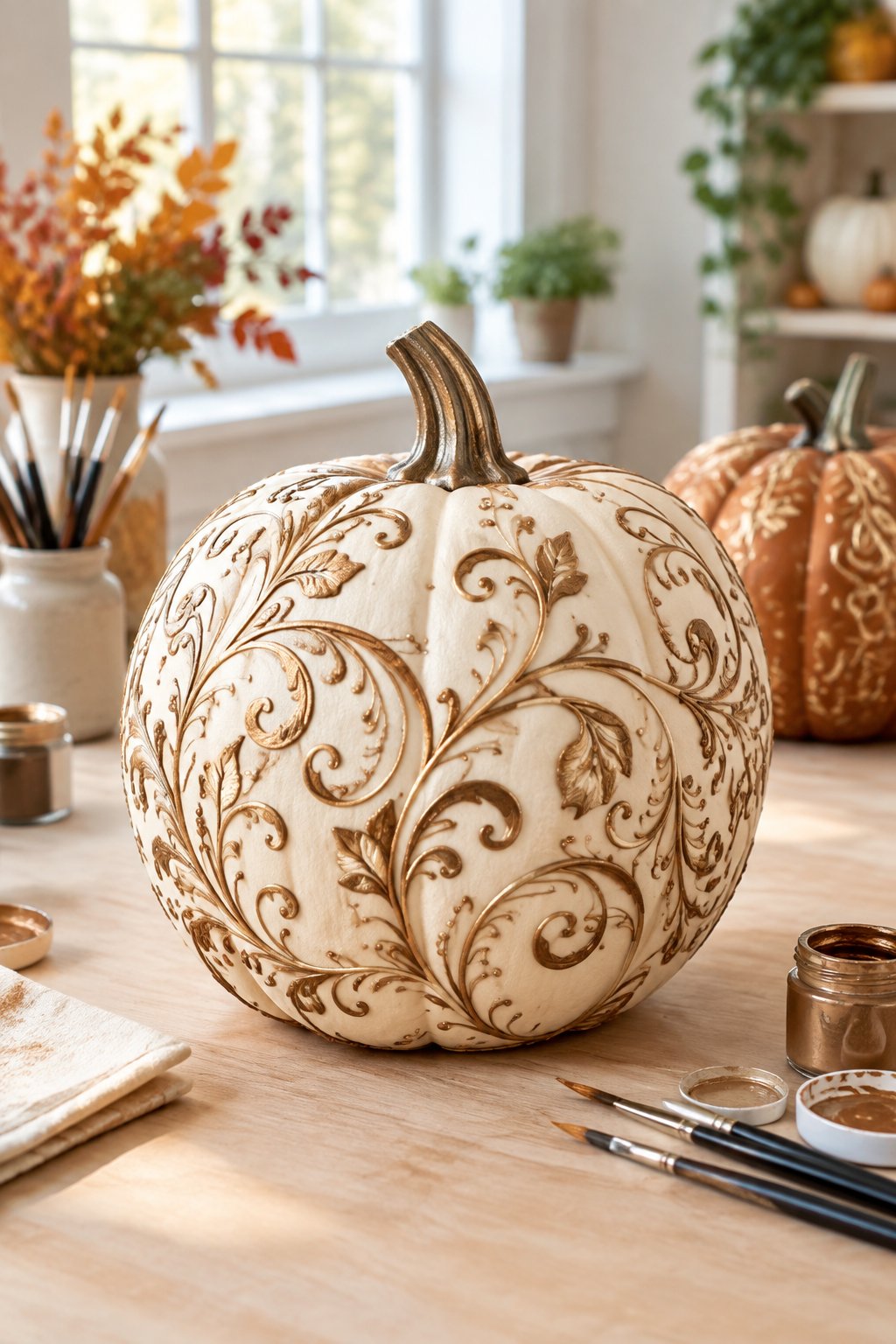 Bronze Filigree Swirl Design - pumpkin painting contest ideas