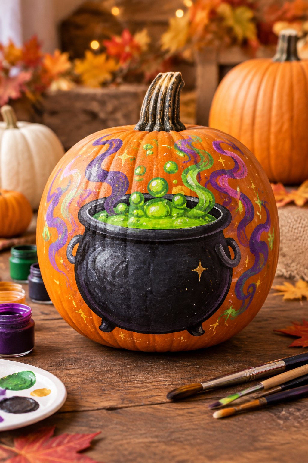 Witch's Cauldron Bubble Scene - pumpkin painting contest ideas