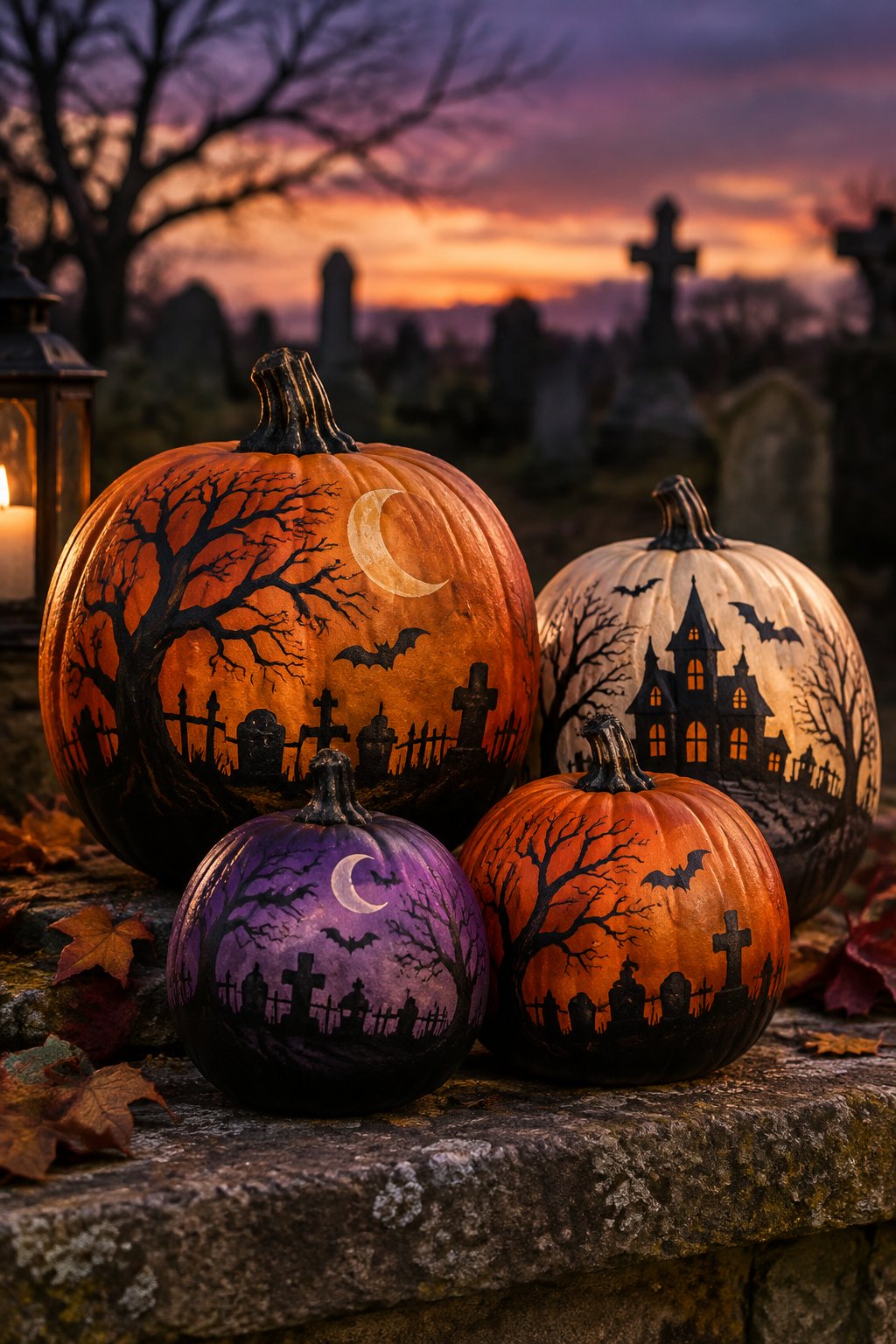 Graveyard Silhouette Scene - pumpkin painting contest ideas