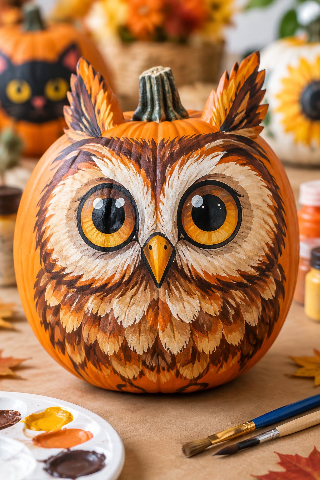 Owl Face Close Up - pumpkin painting contest ideas