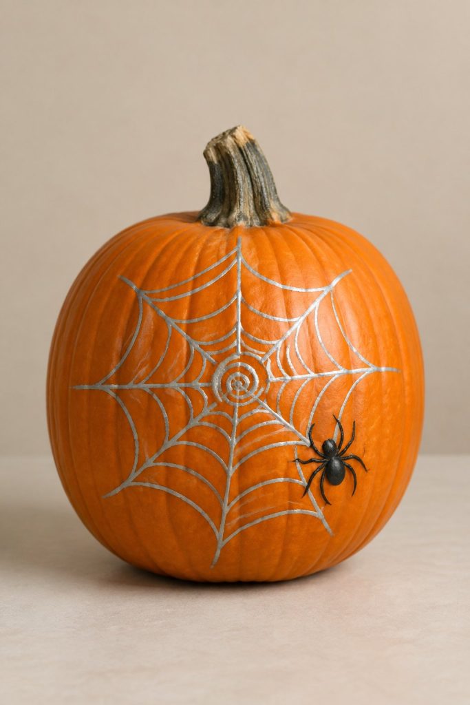 Silvery Web Swirl - spider painted pumpkin