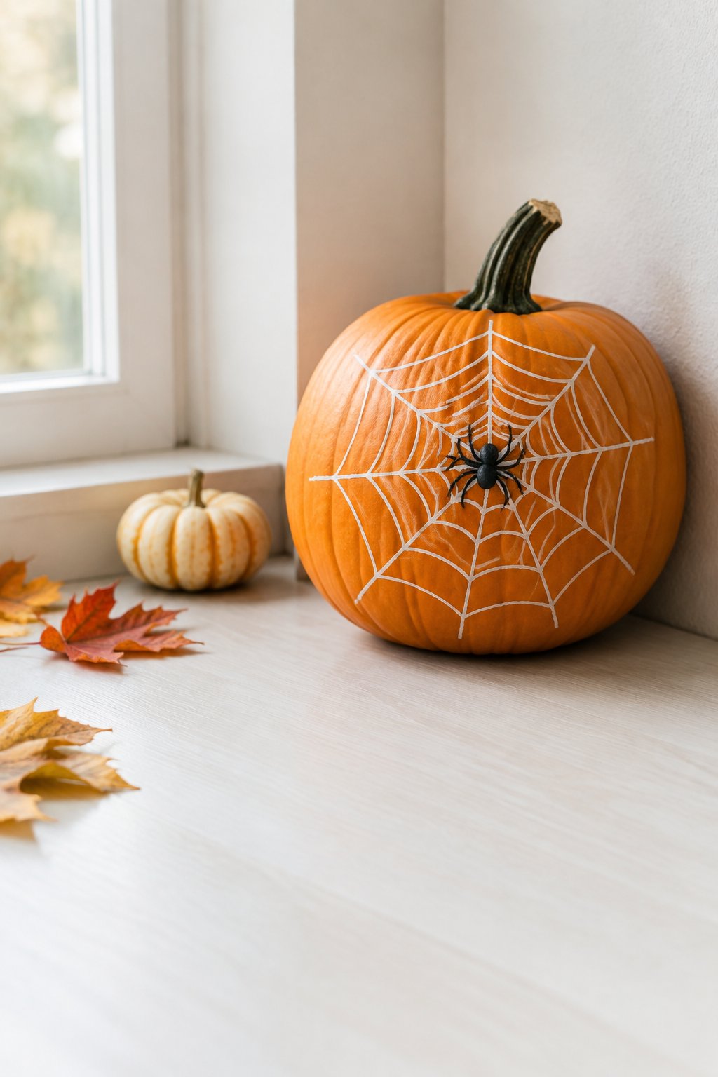 Corner Web Design - spider painted pumpkin