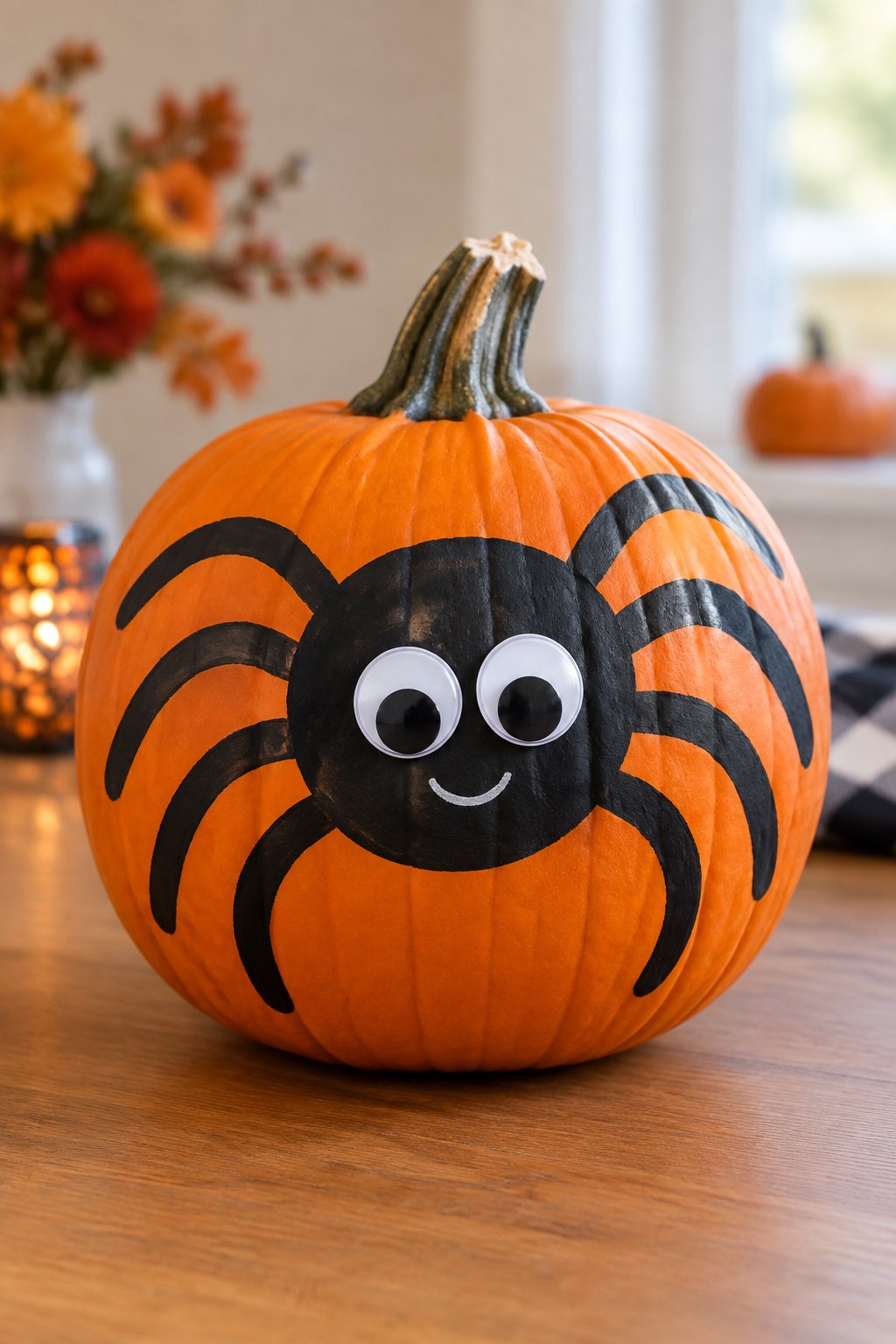Big Googly Spider - spider painted pumpkin