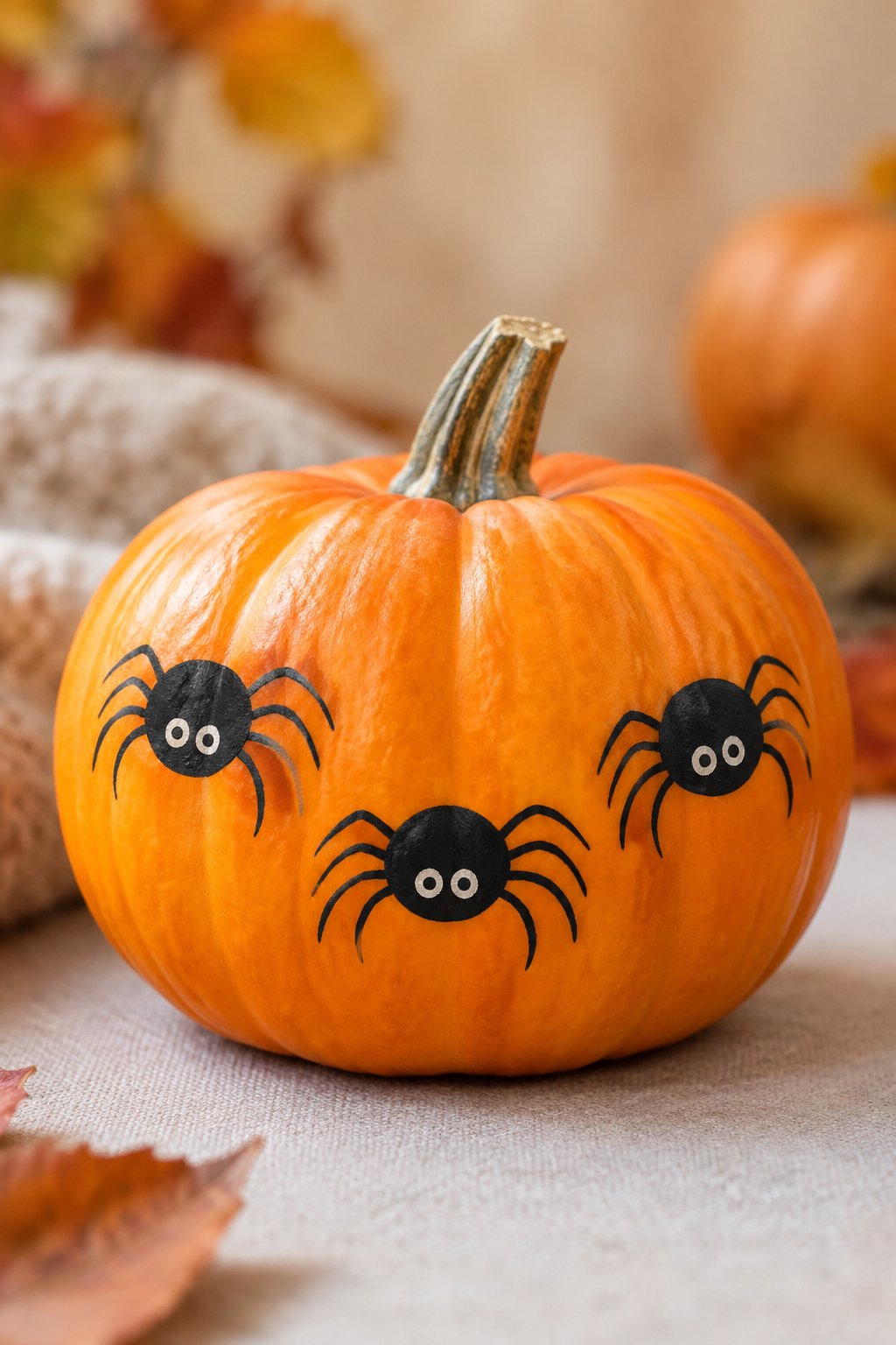 Tiny Spider Trio - spider painted pumpkin