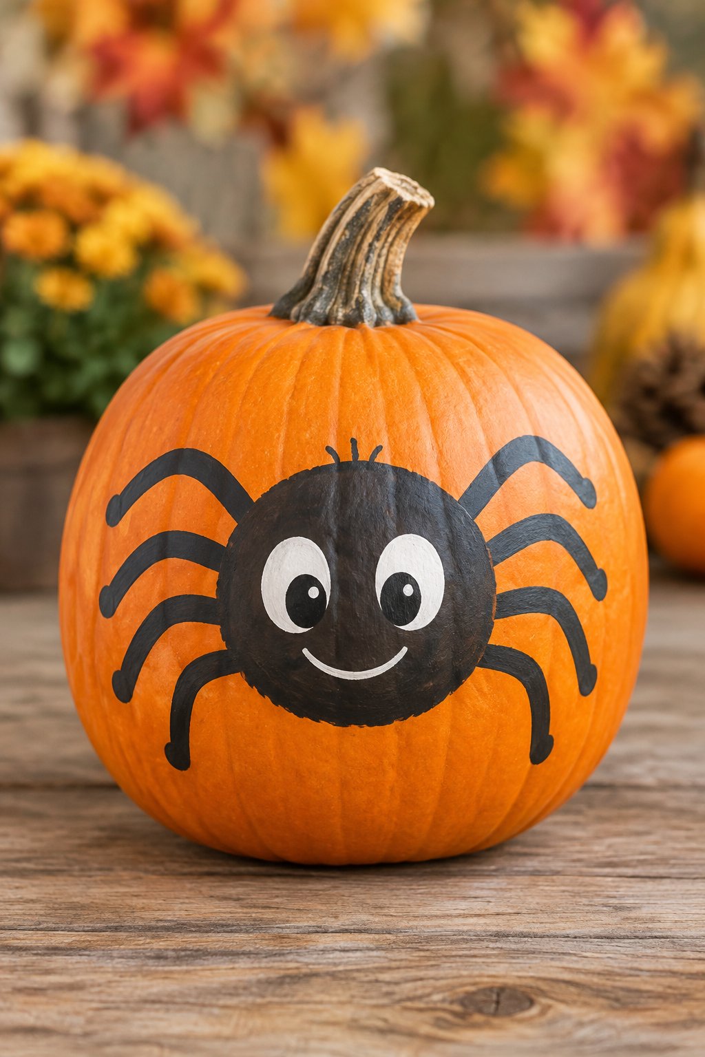 Smiling Spider Face - spider painted pumpkin