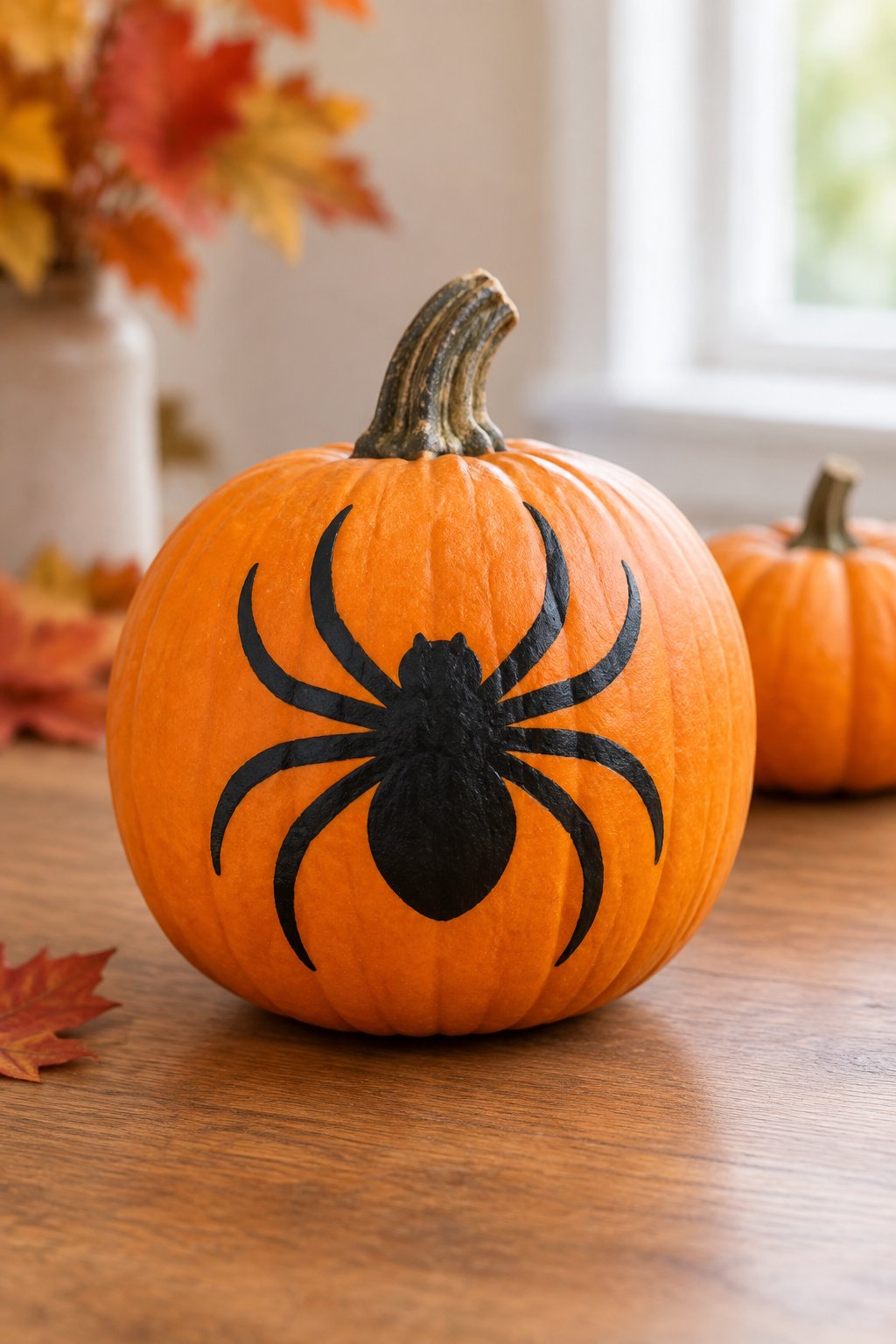 Spider Peeking Over - spider painted pumpkin