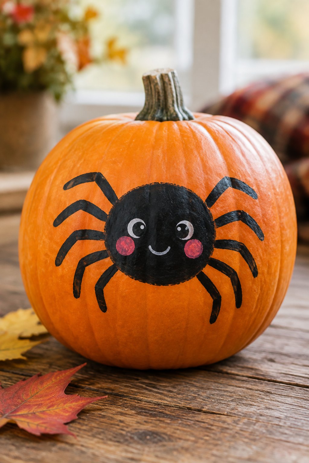 Rosy Cheek Spider - spider painted pumpkin