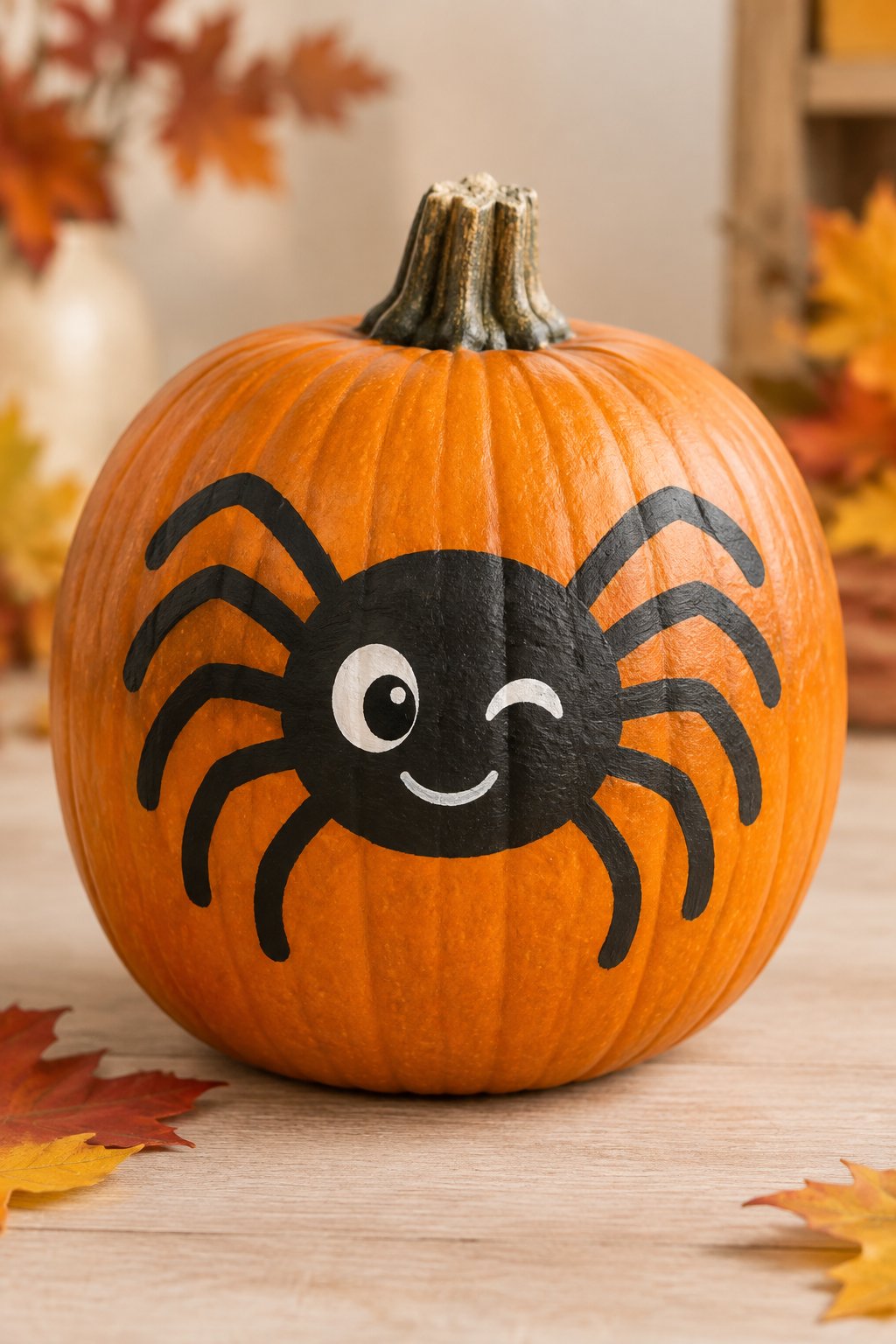 Winking Spider - spider painted pumpkin