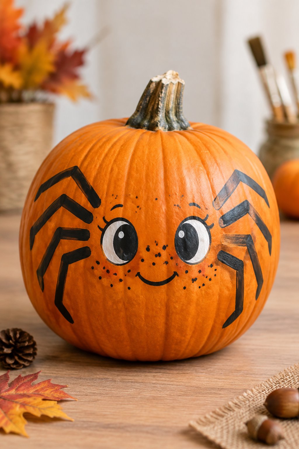 Freckled Spider Face - spider painted pumpkin