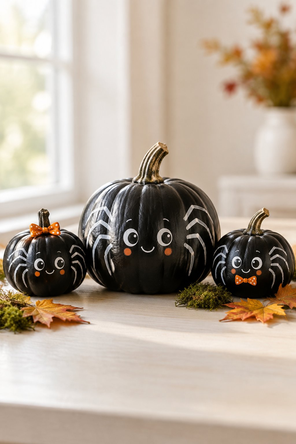 Spider Family Row - spider painted pumpkin