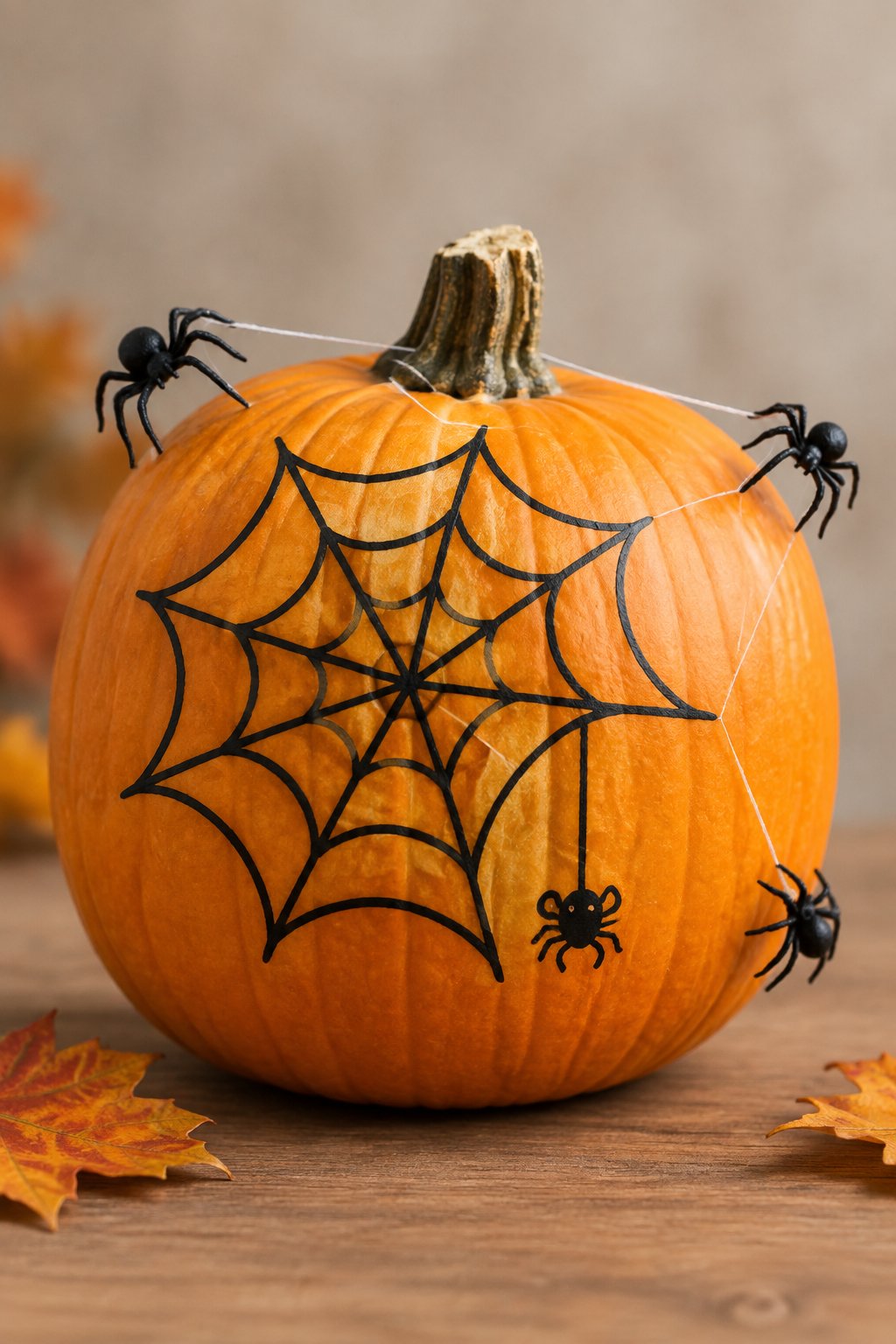 Spiders Holding Web Line - spider painted pumpkin