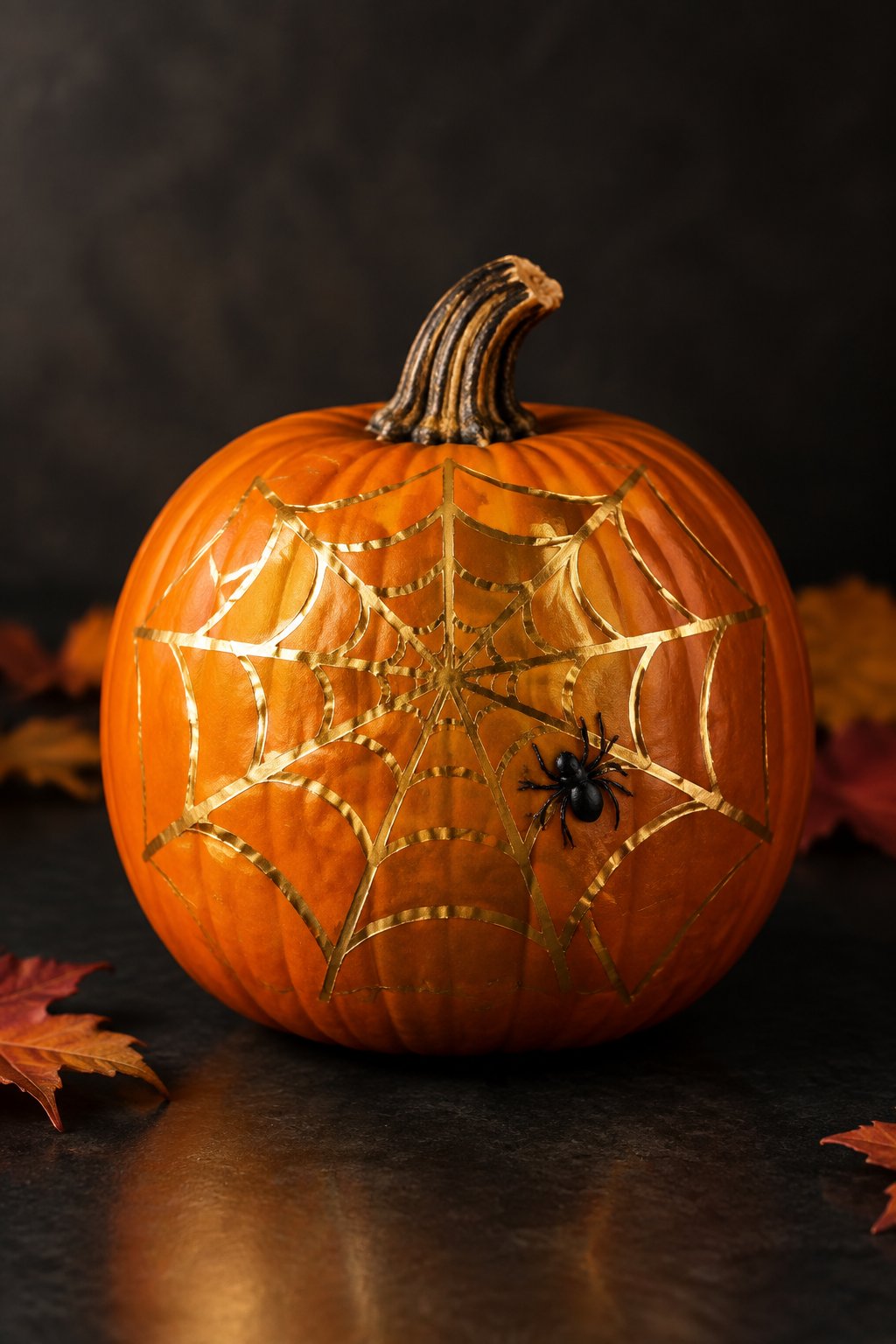 Gold Foil Web Look - spider painted pumpkin