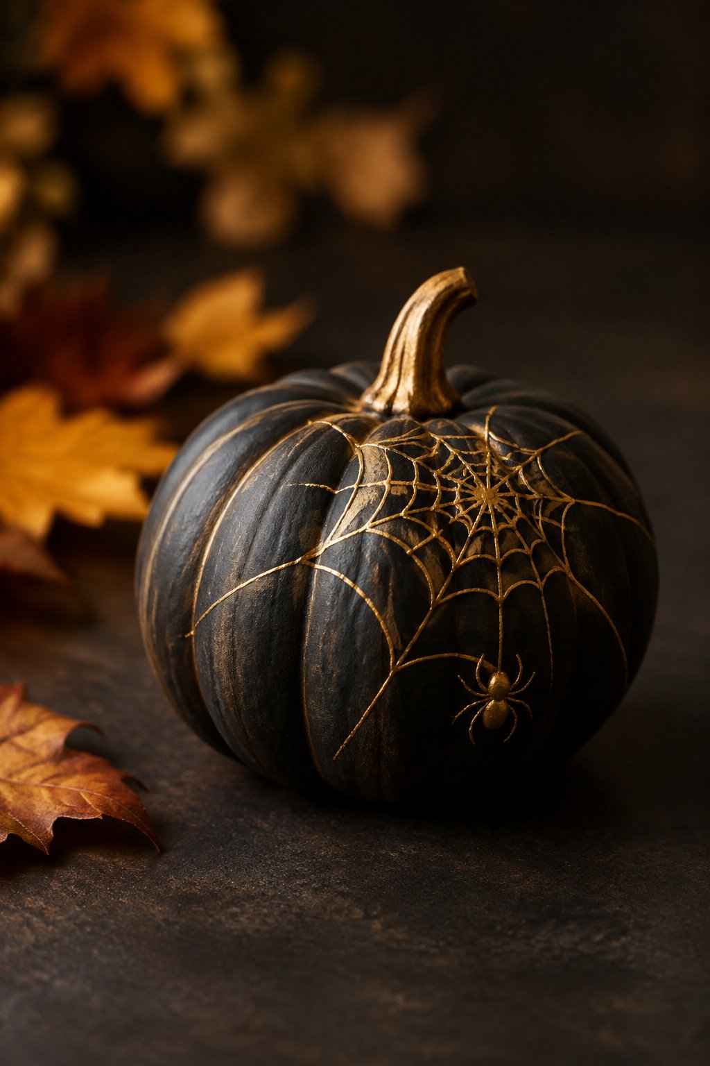 Gilded Web Corner - spider painted pumpkin