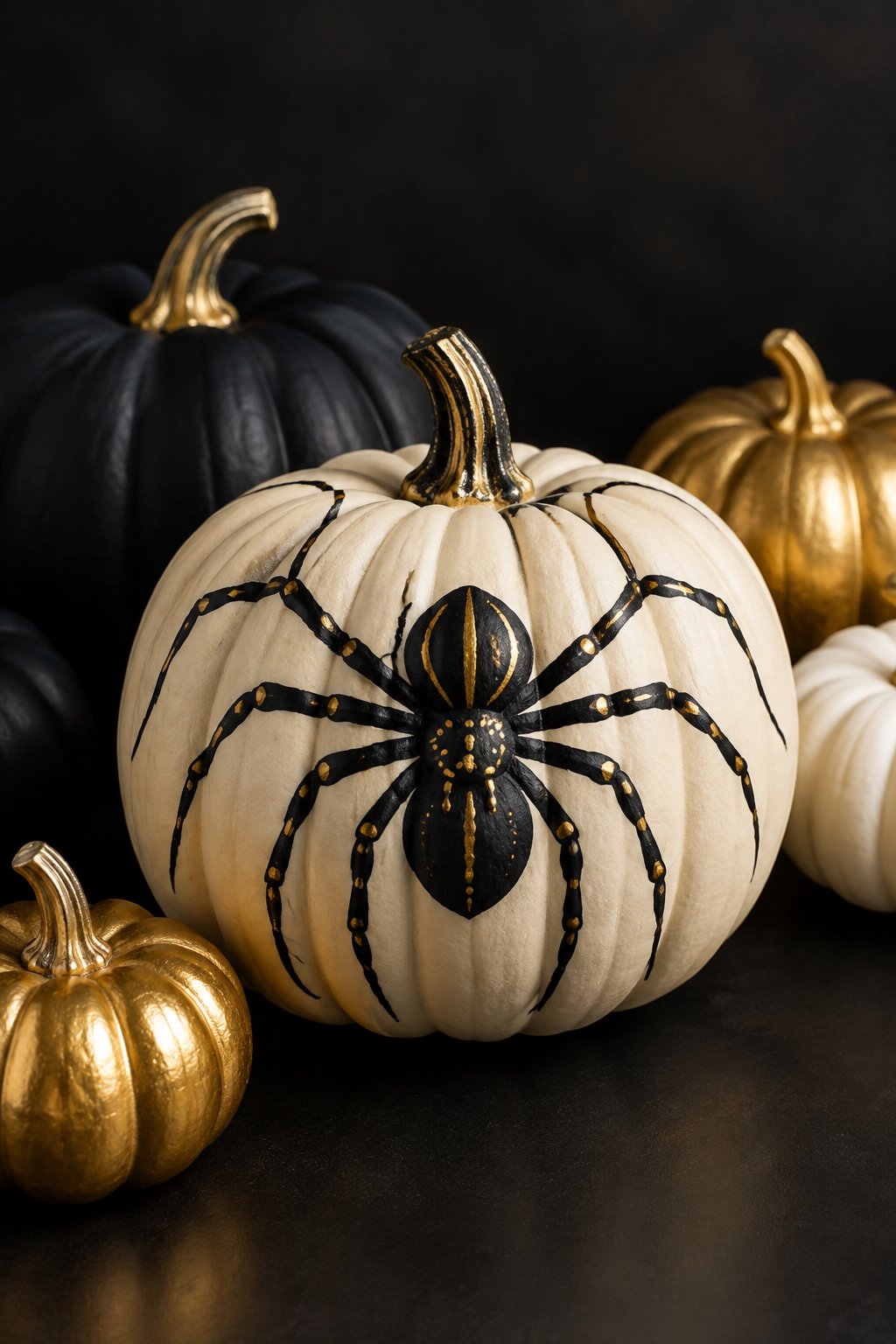 Black and Gold Mini Set - spider painted pumpkin
