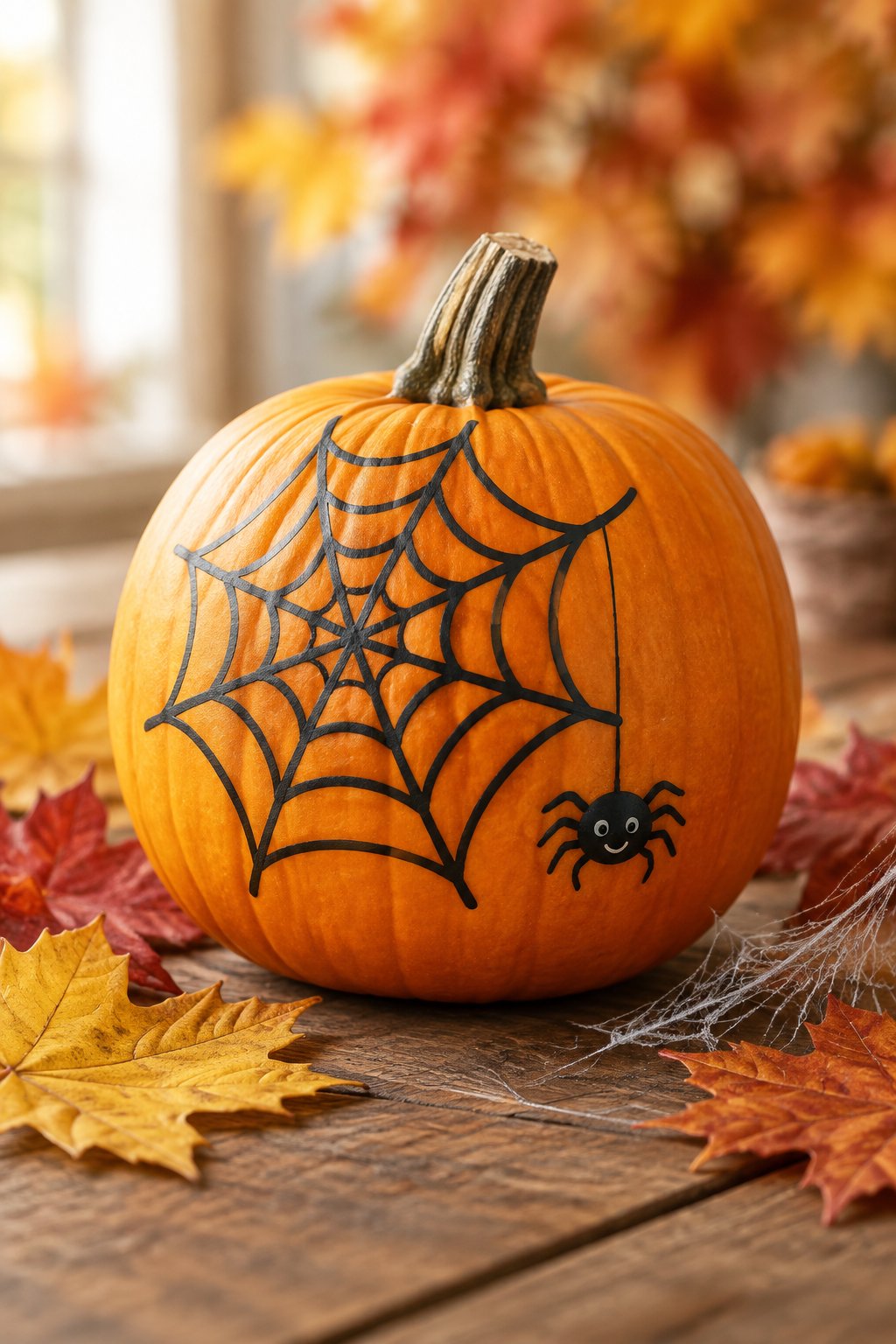 Web and Leaf Combo - spider painted pumpkin