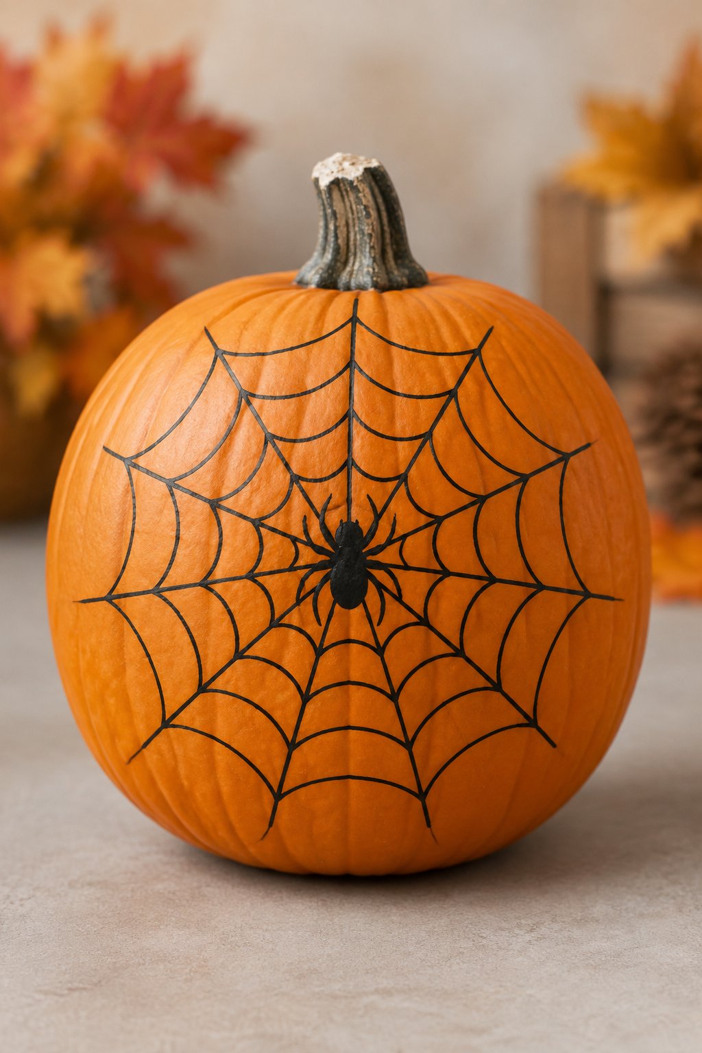 Symmetrical Web Star - spider painted pumpkin
