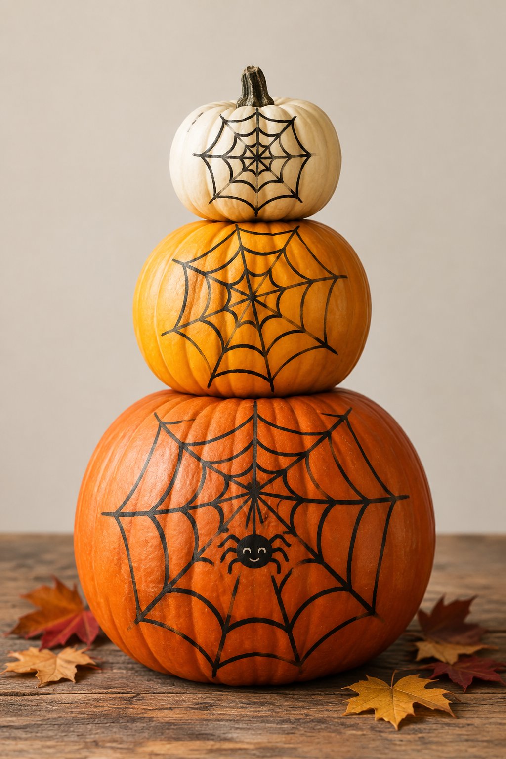 Stacked Web Pumpkins - spider painted pumpkin