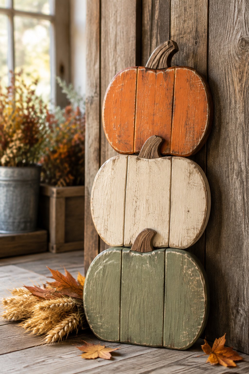 Stacked Pallet Pumpkin Trio - wooden painted pumpkin signs