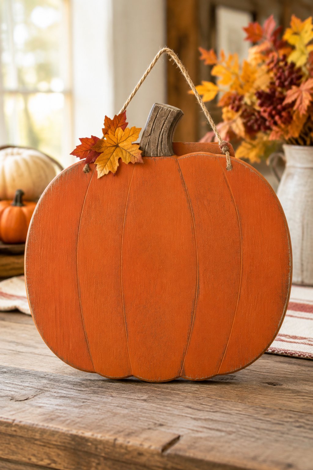 Give Thanks Round Sign - wooden painted pumpkin signs