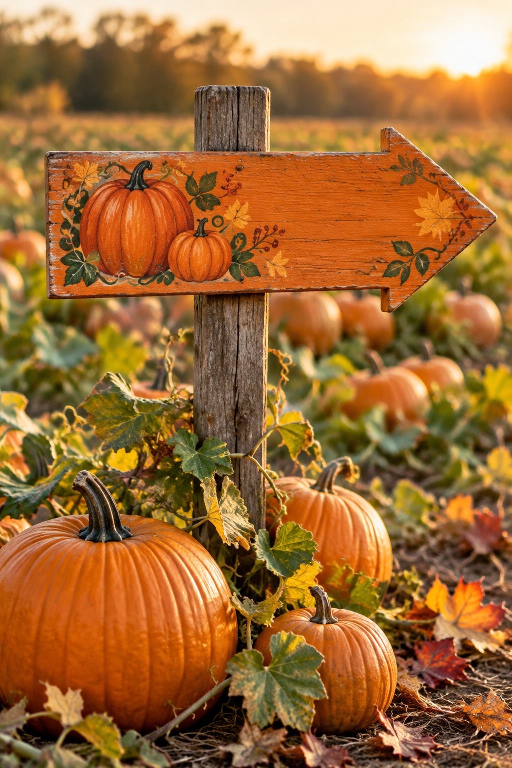 Pumpkin Patch Arrow Sign - wooden painted pumpkin signs