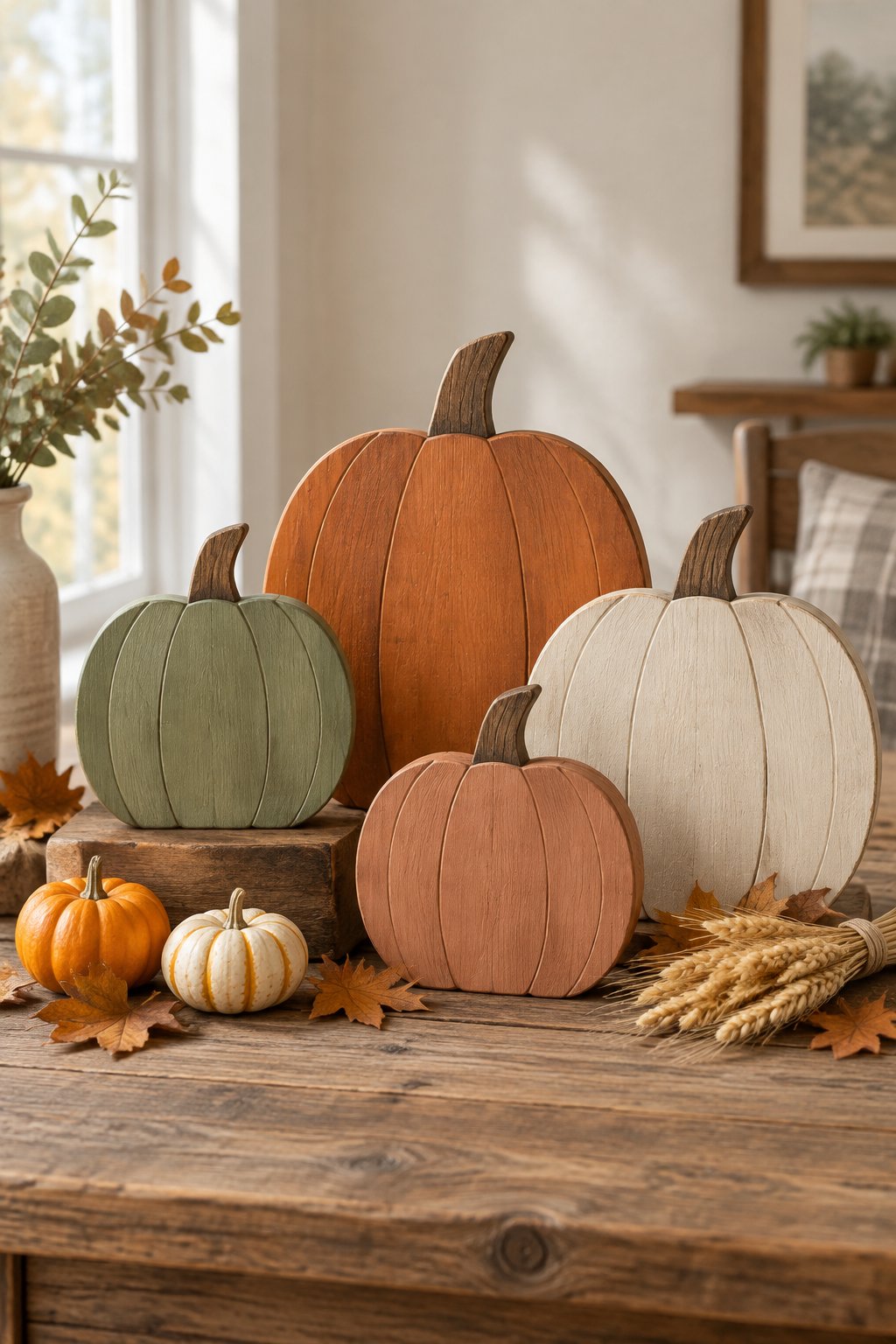 Grateful Thankful Blessed Pumpkins - wooden painted pumpkin signs