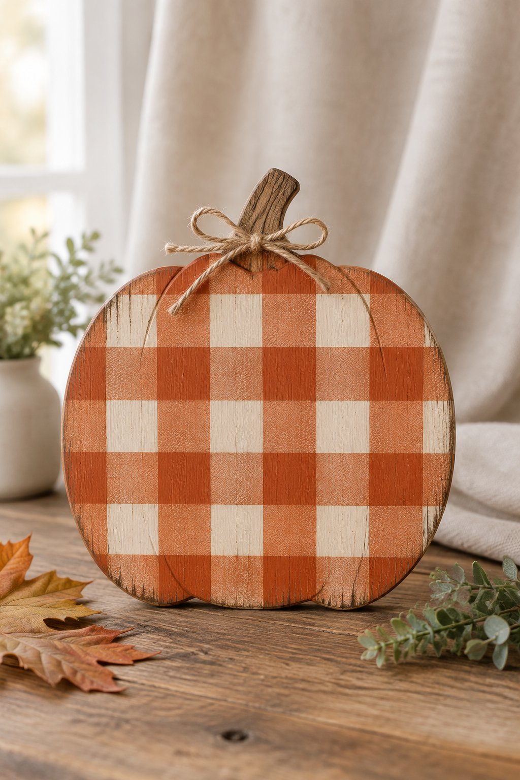 Buffalo Check Wood Pumpkin - wooden painted pumpkin signs