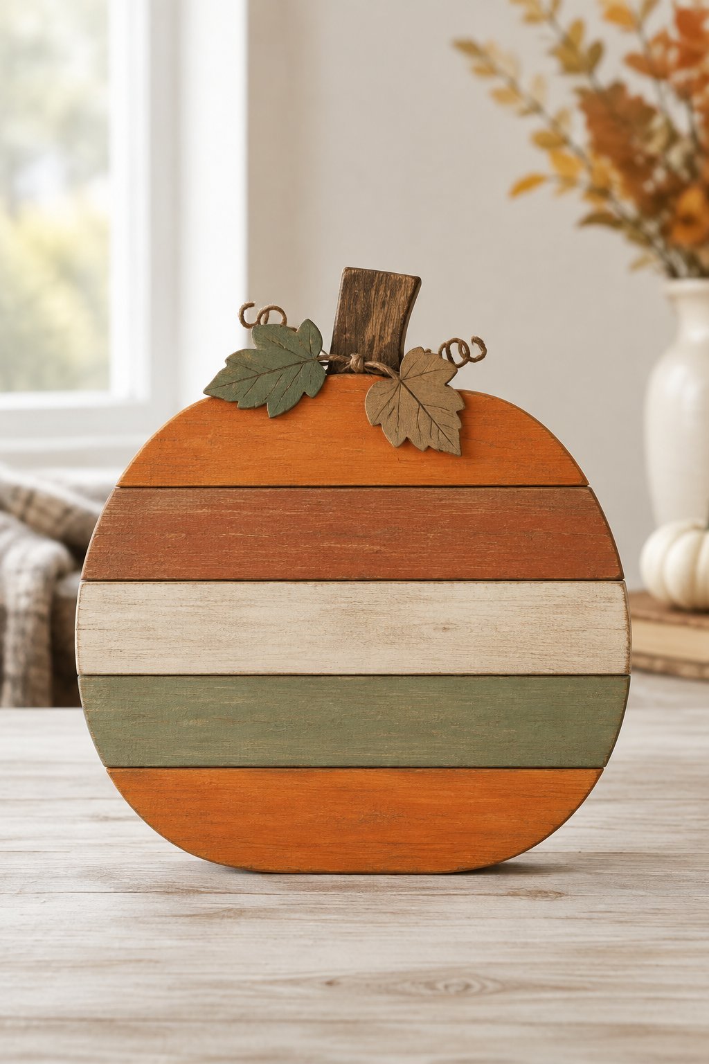 Striped Board Pumpkin - wooden painted pumpkin signs