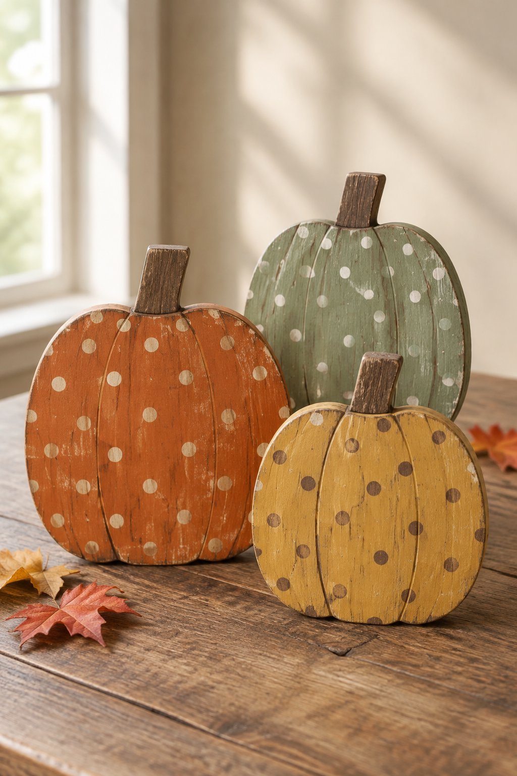 Polka Dot Wood Pumpkins - wooden painted pumpkin signs