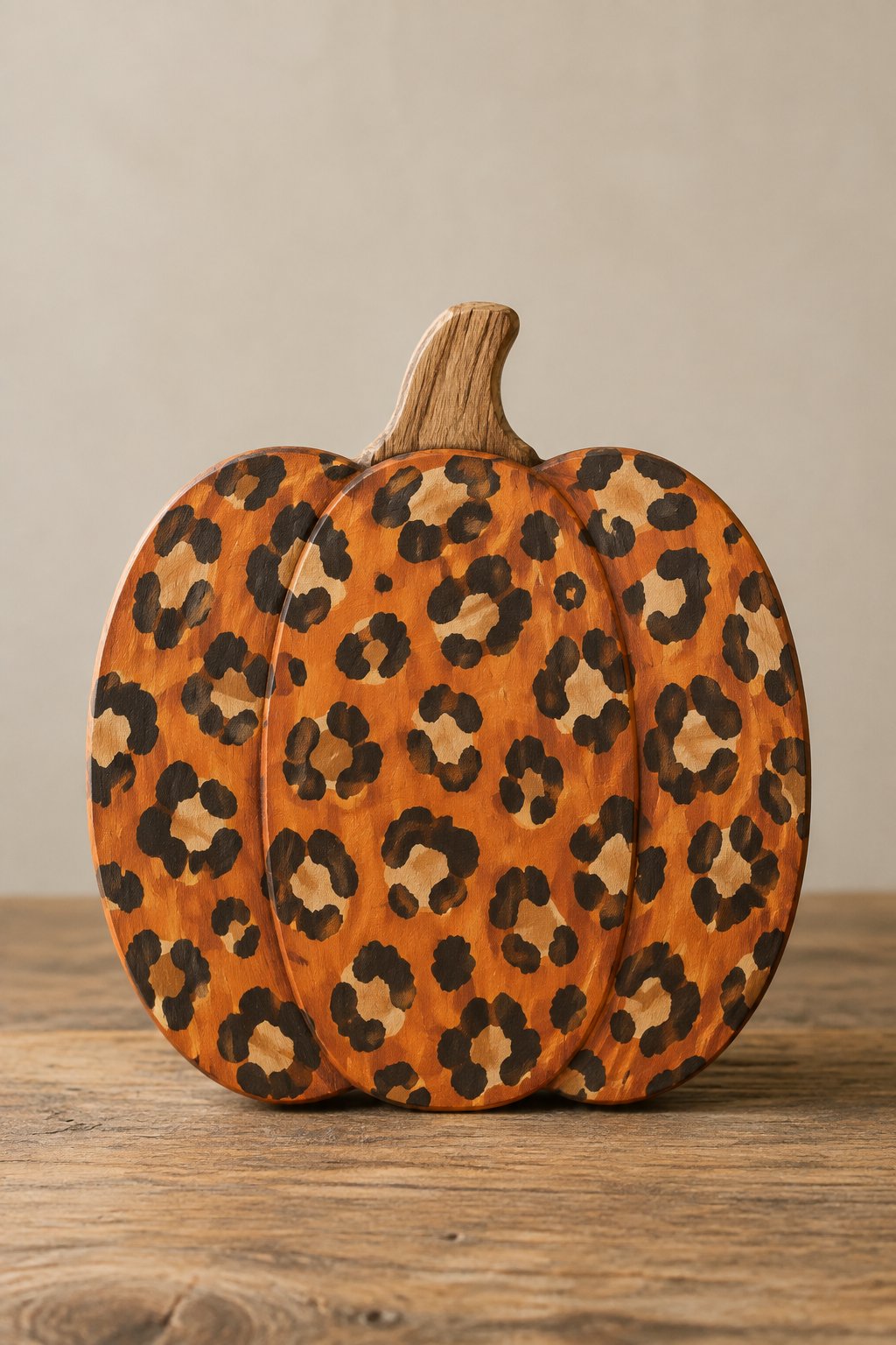 Leopard Print Wood Pumpkin - wooden painted pumpkin signs