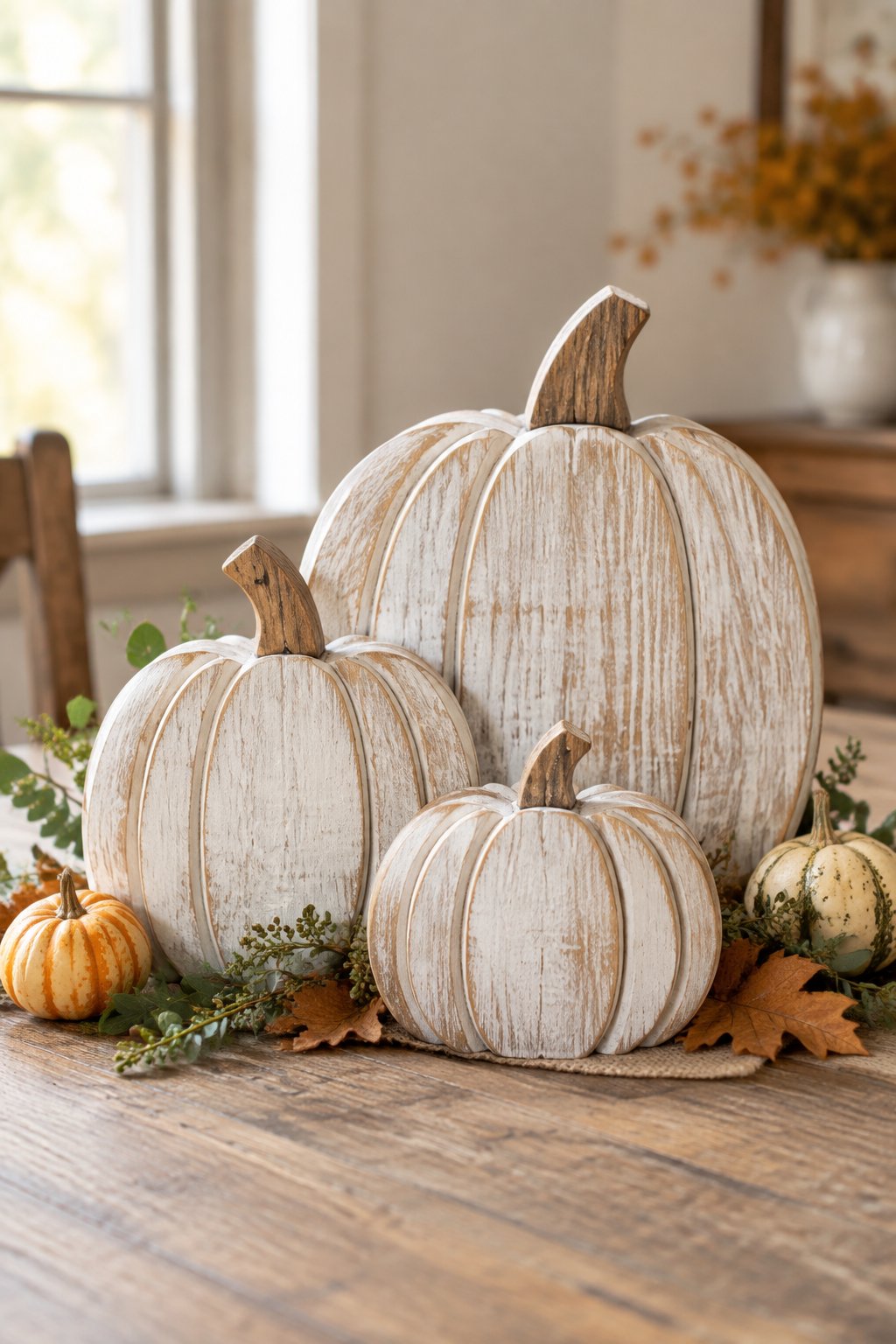 Whitewashed Wood Pumpkins - wooden painted pumpkin signs
