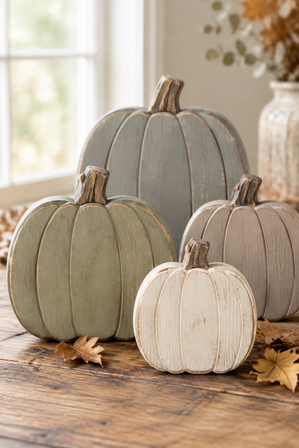 Chalk Paint Neutral Pumpkins - wooden painted pumpkin signs