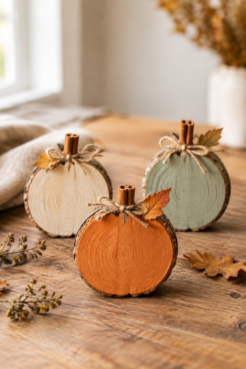Mini Wood Slice Pumpkins - wooden painted pumpkin signs