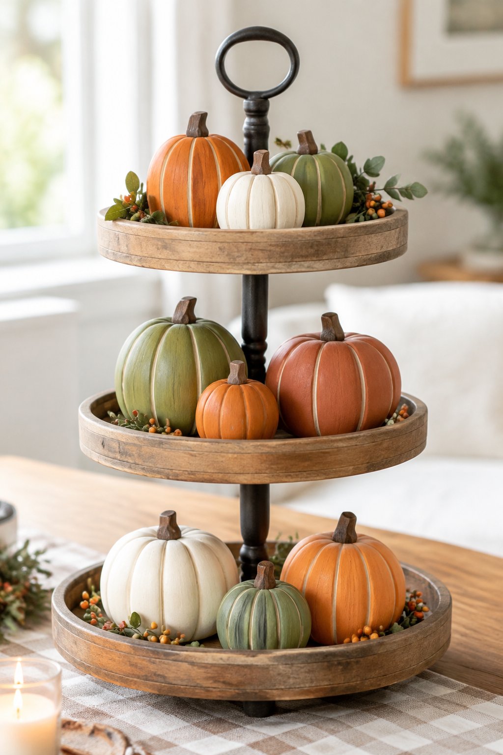 Tiered Tray Mini Wood Pumpkins - wooden painted pumpkin signs