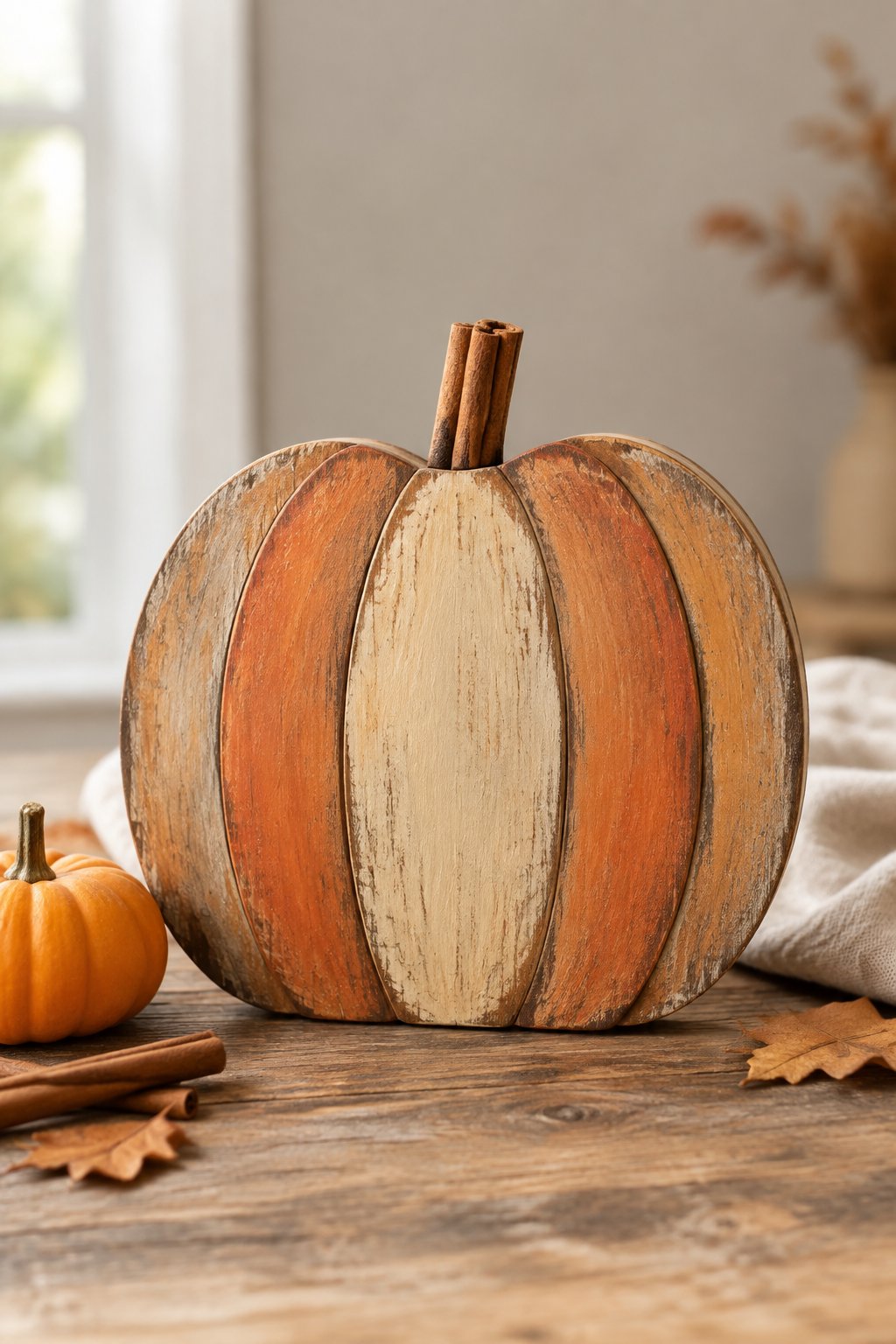 Cinnamon Stick Stem Pumpkin - wooden painted pumpkin signs