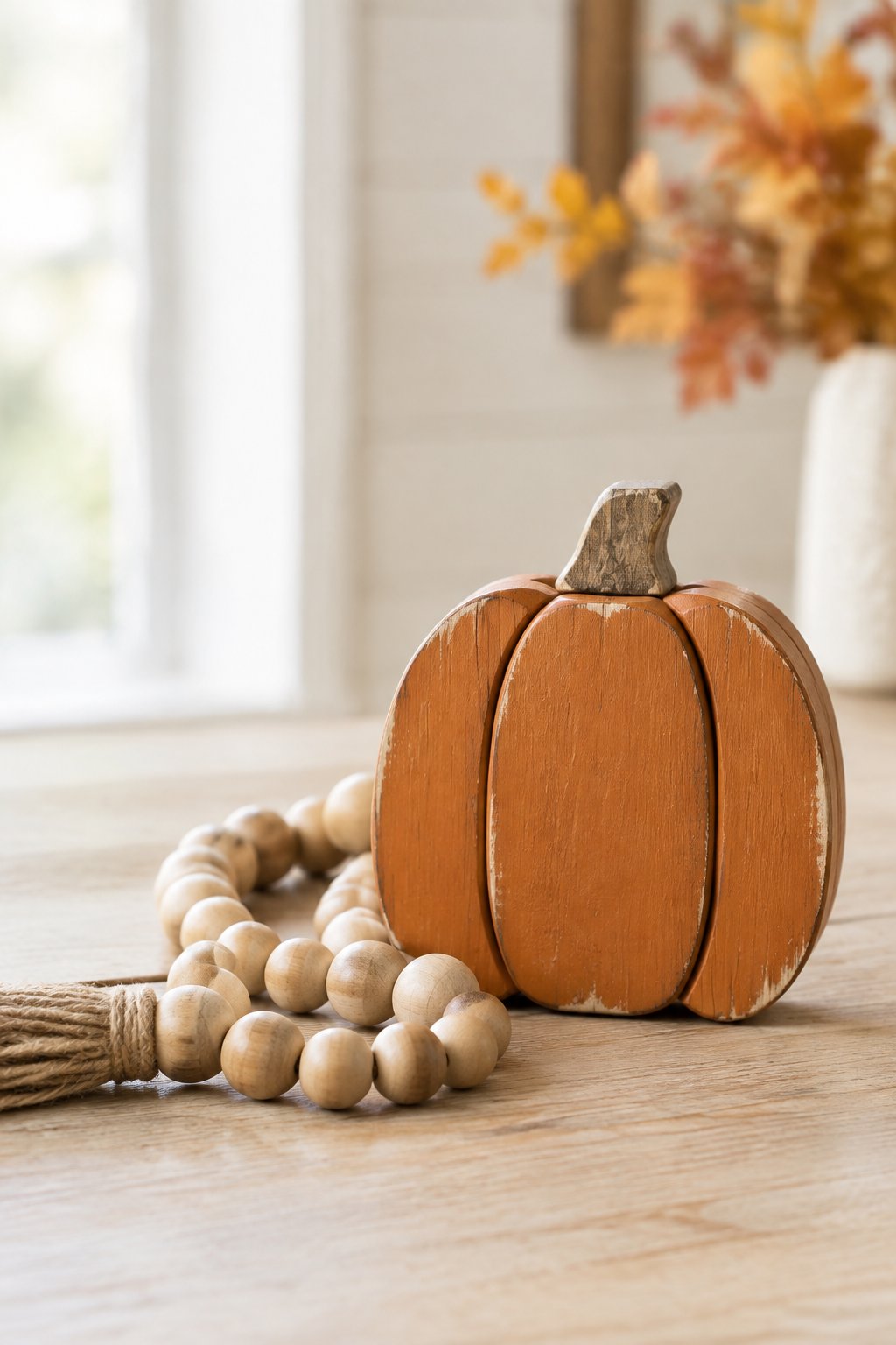 Wood Bead Garland Pumpkin - wooden painted pumpkin signs