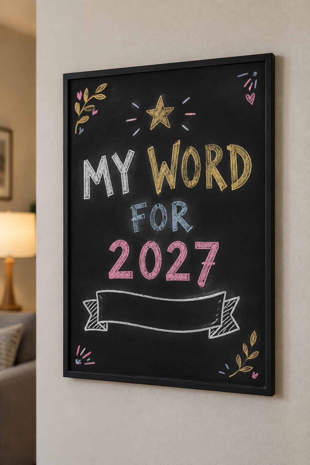 Word of the Year: a hand-drawn newyear chalkboard sign reading "MY WORD FOR 2027".