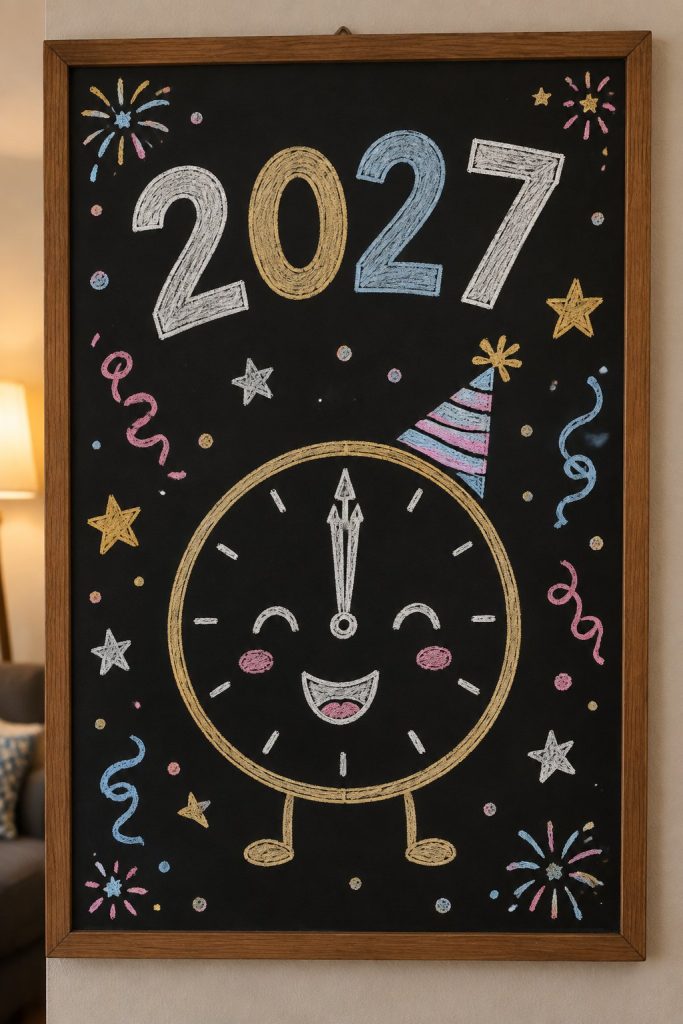 A hand-drawn newyear chalkboard sign reading "2027".